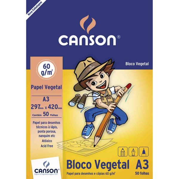 Bloco Vegetal 60 g/m² Escolar A-3 29,7 x 42,0 cm com 50 Folhas Canson