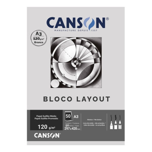 Bloco Papel Layout Linha Estudante A3 120 Grs Pct 50 Fls Canson