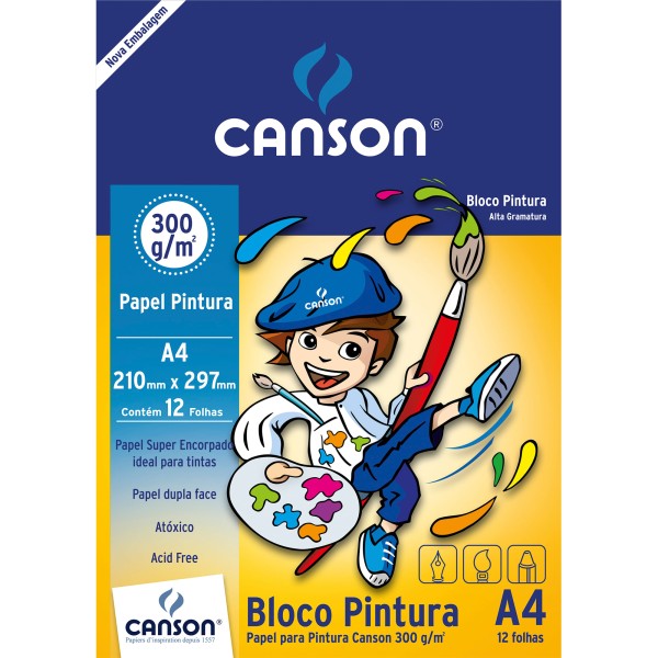 Bloco Pintura Escolar 300 g/m² A-4 21,0 x 29,7 cm com 12 Folhas Canson