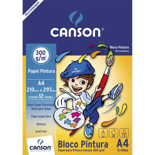 Bloco Pintura Escolar 300 g/m² A-4 21,0 x 29,7 cm com 12 Folhas Canson