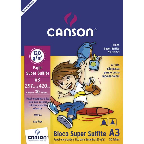 Bloco Desenho Super Sulfite Escolar 120 g/m² A-3 29,7 x 42,0 cm com 30 Folhas Canson