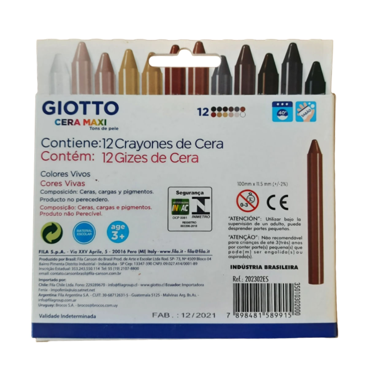 Encontraproduto.com.br - Giz de Cera Maxi com 12 Cores Tons de Pele 100gr Giotto