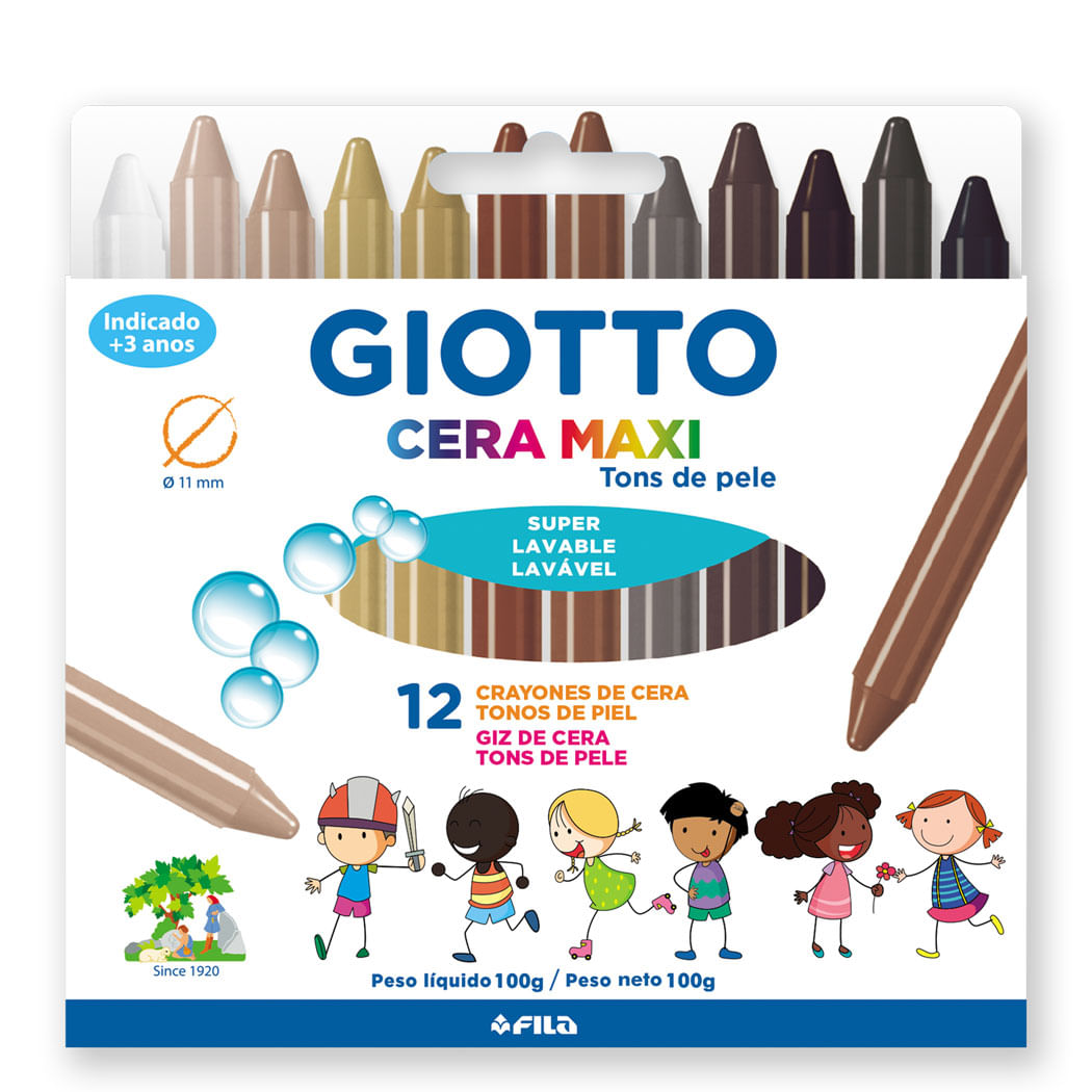 Encontraproduto.com.br - Giz de Cera Maxi com 12 Cores Tons de Pele 100gr Giotto