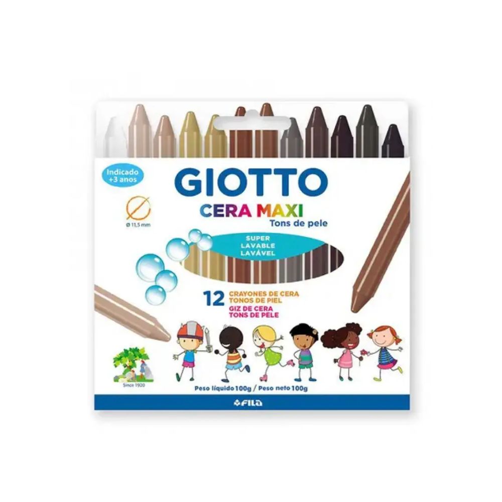Encontraproduto.com.br - Giz de Cera Maxi com 12 Cores Tons de Pele 100gr Giotto