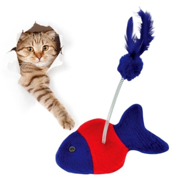 Encontraproduto.com.br - Brinquedo Peixinho para Gato Azul e Vermelho - 23X15cm