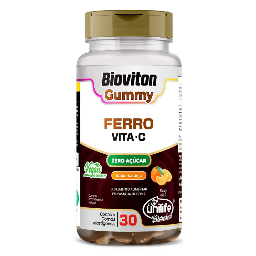Gummy Ferro e Vitamina C Sabor Laranja 30 gomas - Unilife