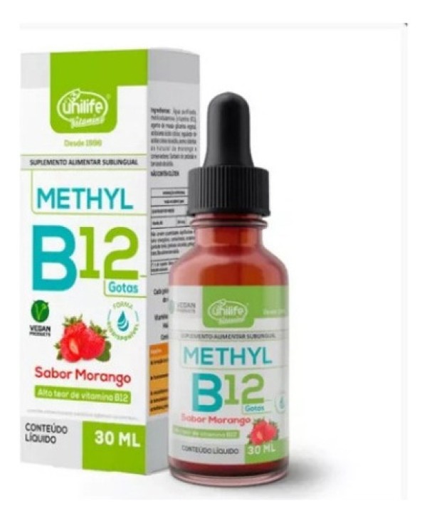 Vitamina B12 Methyl 30ml Sabor Morango - Unilife