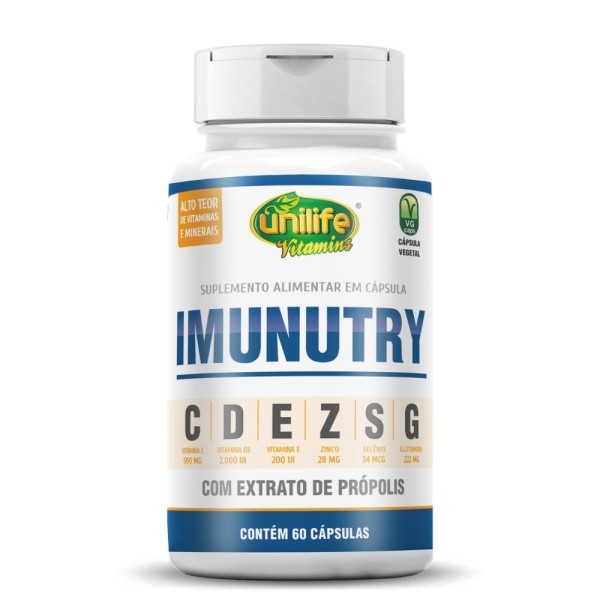 Encontraproduto.com.br - Imunutry (Vitaminas C, D, E, Zinco, Selênio, Glutamina e Extrato de Própolis) 60 Cápsulas - Unilife
