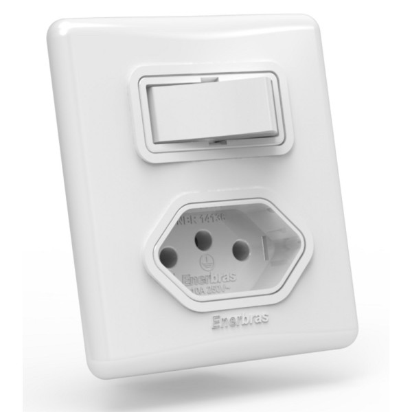 Encontraproduto.com.br - Interruptor 1 Tecla Simples + 1 Tomada 10a Linha E Ref.309-Esn Br - Enerbras