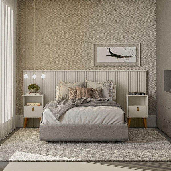 Encontraproduto.com.br - Cabeceira De Casal Com Frames 240 Cm Linea Laranjeiras Para Colchão De 158 Cm Linea Brasil Off White