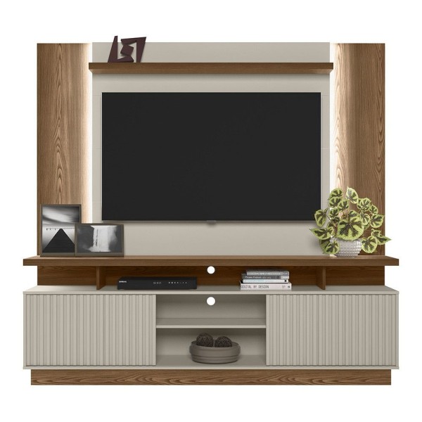 Encontraproduto.com.br - Conjunto Para Tv 60 Polegadas Rack Finlândia E Painel Aurora Com Led Linea Brasil Freijo/off White