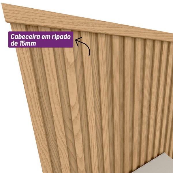 Encontraproduto.com.br - Conjunto Cabeceira Casal Em Ripado Laranjeiras 2.4 Com 2 Mesas De Cabeceira Búzios Linea Brasil Carvalho/off White