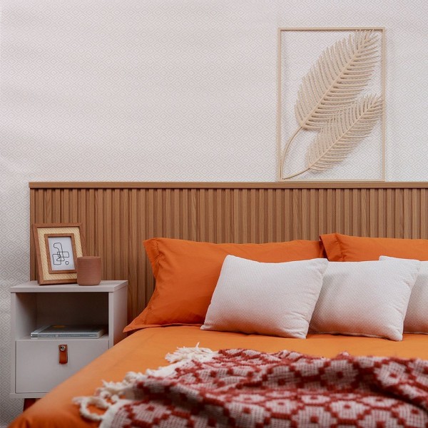 Encontraproduto.com.br - Conjunto Cabeceira Casal Em Ripado Ilhabela Com 2 Mesas De Cabeceira Búzios E Par De Frame Linea Brasil Carvalho/off White