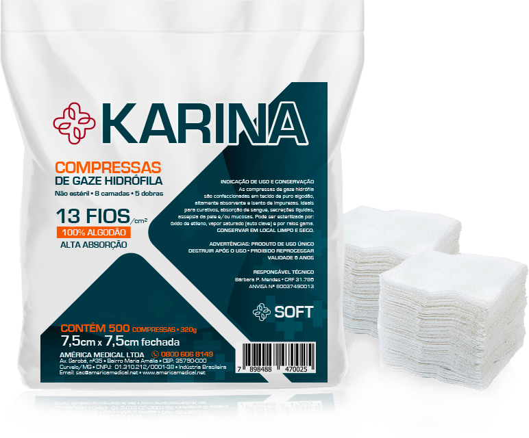Encontraproduto.com.br - Compressa de Gaze Não Estéril 13 Fios Karina America