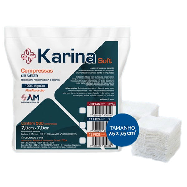 Encontraproduto.com.br - Compressa de Gaze Não Estéril 13 Fios Karina America