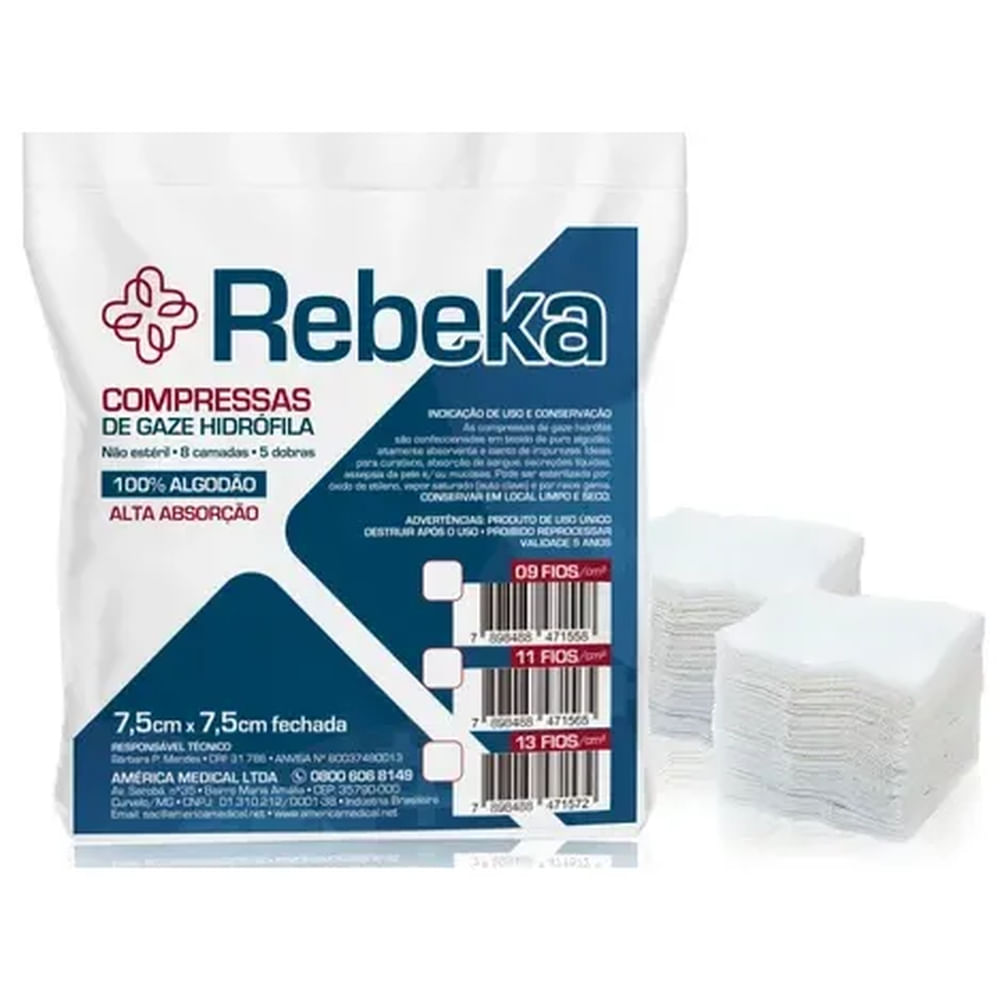 Compressa Gaze Rebecca 11 fios 7.5x7.5cm - 500 unidades