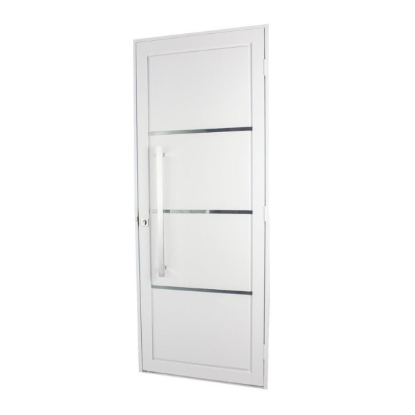 Encontraproduto.com.br - Porta De Aço Social 215x84cm Com Friso Ideal Crv Esquadrias Branco