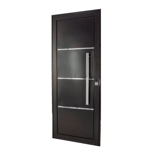 Encontraproduto.com.br - Porta De Aço Social 215x84cm Com Friso Ideal Crv Esquadrias Preto