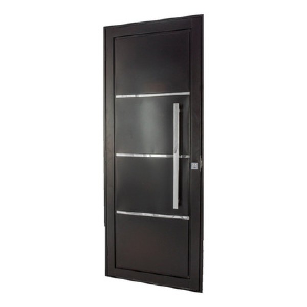 Encontraproduto.com.br - Porta De Aço Social 215x105cm Com Friso Ideal Crv Esquadrias Preto