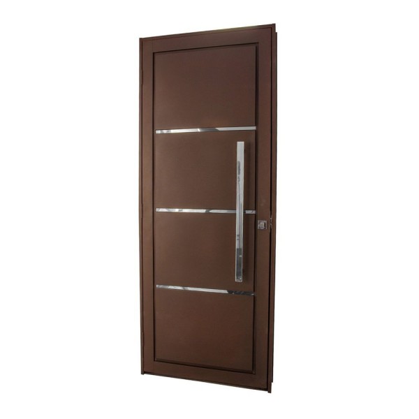 Encontraproduto.com.br - Porta De Aço Social 215x105cm Com Friso Ideal Crv Esquadrias Marrom