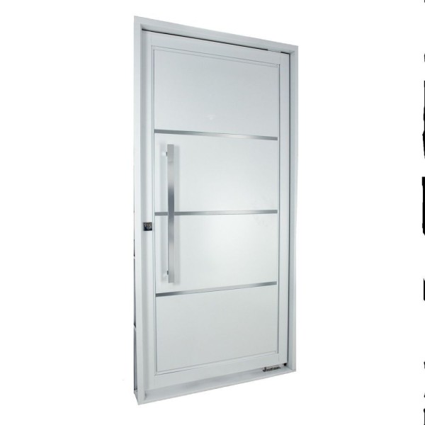 Encontraproduto.com.br - Porta De Aço Pivotante Social 217x105cm Com Friso Ideal Crv Esquadrias Branco
