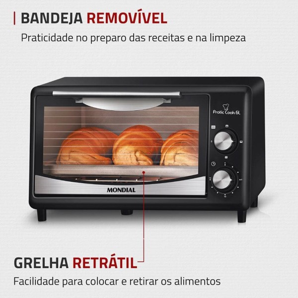 Encontraproduto.com.br - Forno Elétrico Mondial Pratic Cook FR-09 com 6 Litros – Preto 110v