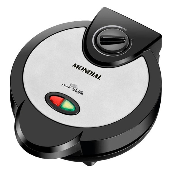 Encontraproduto.com.br - Waffle Mondial Pratic Waffle 1200W GW-01 - 7360-02 PRETO/INOX 220 VOLTS