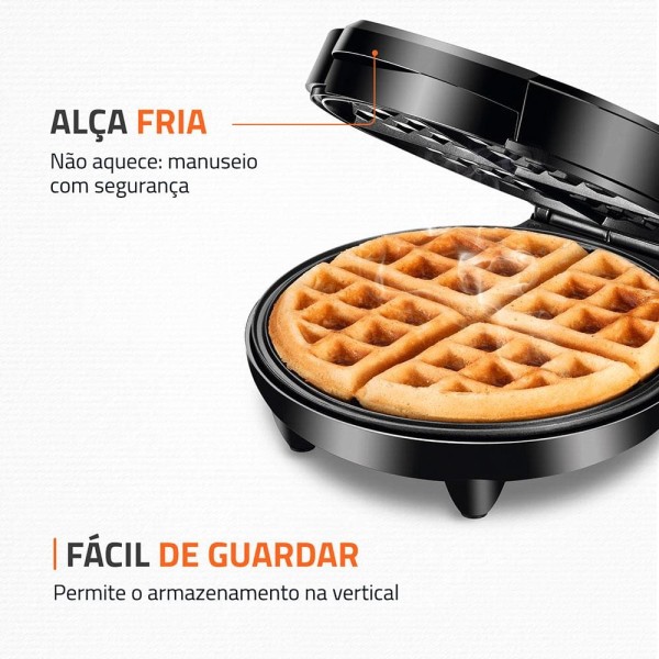Encontraproduto.com.br - Waffle Mondial Pratic Waffle 1200W GW-01 - 7360-02 PRETO/INOX 220 VOLTS
