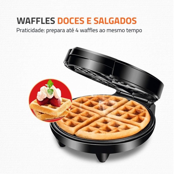 Encontraproduto.com.br - Waffle Mondial Pratic Waffle 1200W GW-01 - 7360-02 PRETO/INOX 220 VOLTS