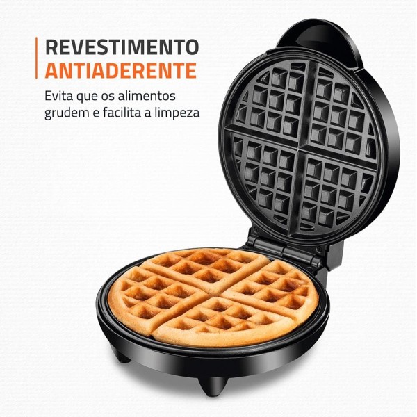 Encontraproduto.com.br - Waffle Mondial Pratic Waffle 1200W GW-01 - 7360-02 PRETO/INOX 220 VOLTS