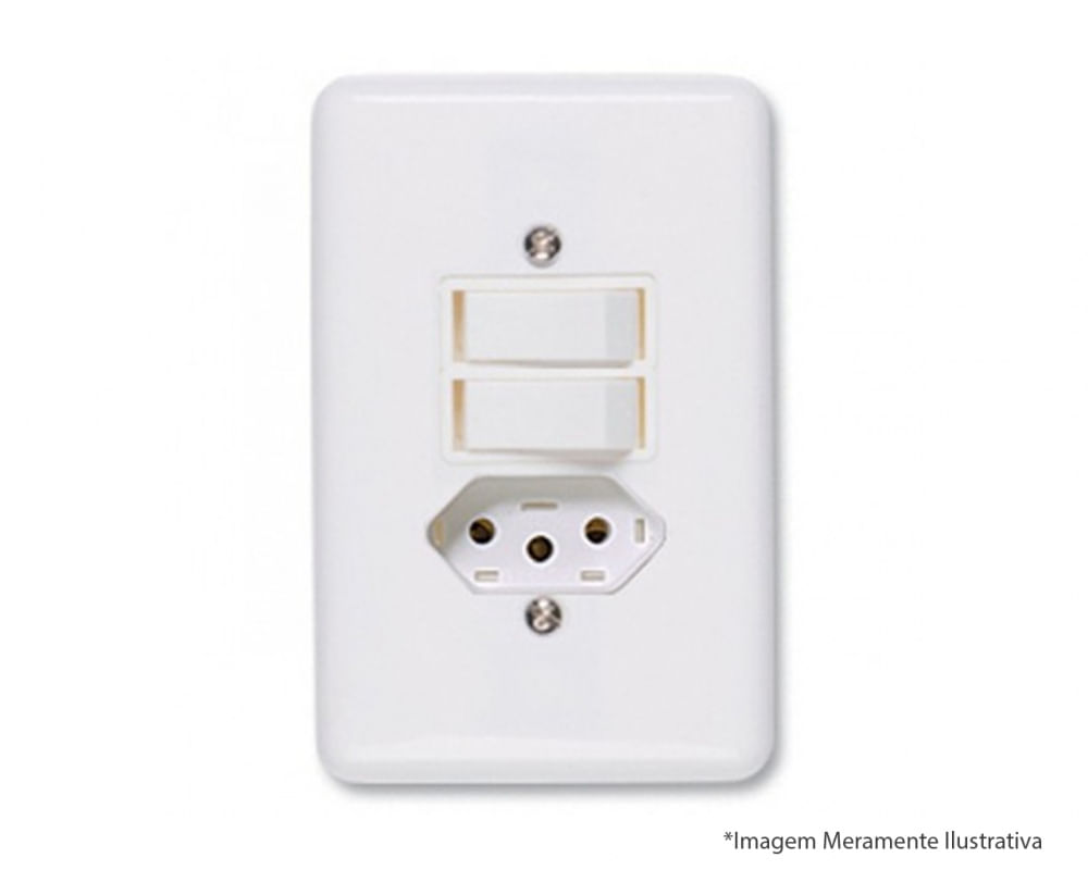 Encontraproduto.com.br - Conjunto 2 Interruptores Simples 6A+Tomada 2P+T 10A 4x2 Branco Stylus