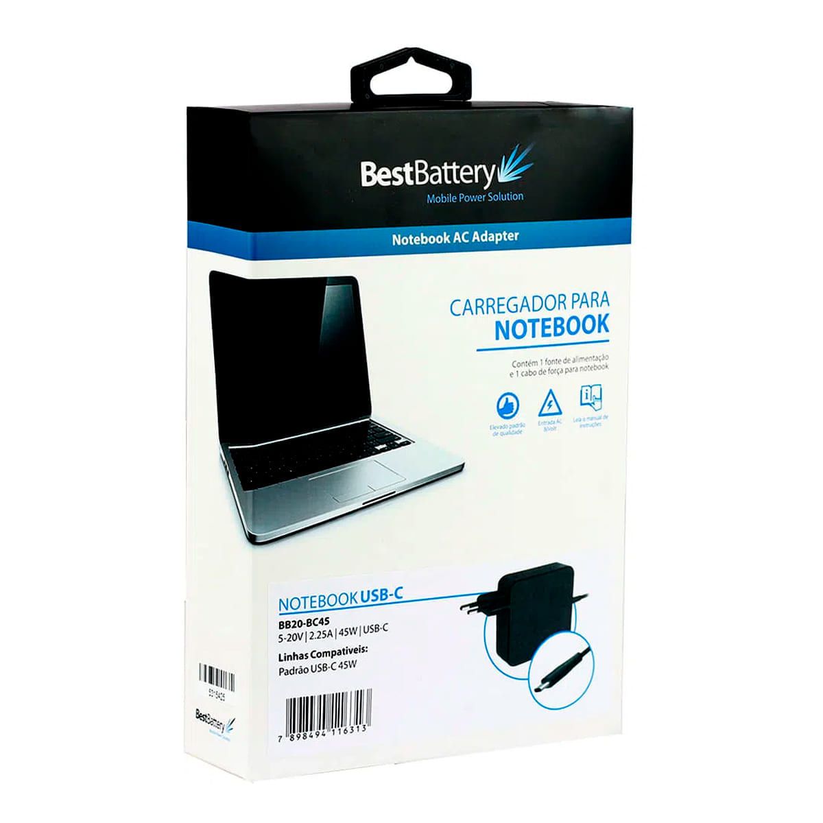 Encontraproduto.com.br - Fonte Notebook USB-C 45W BW20-BC45 Best Battery