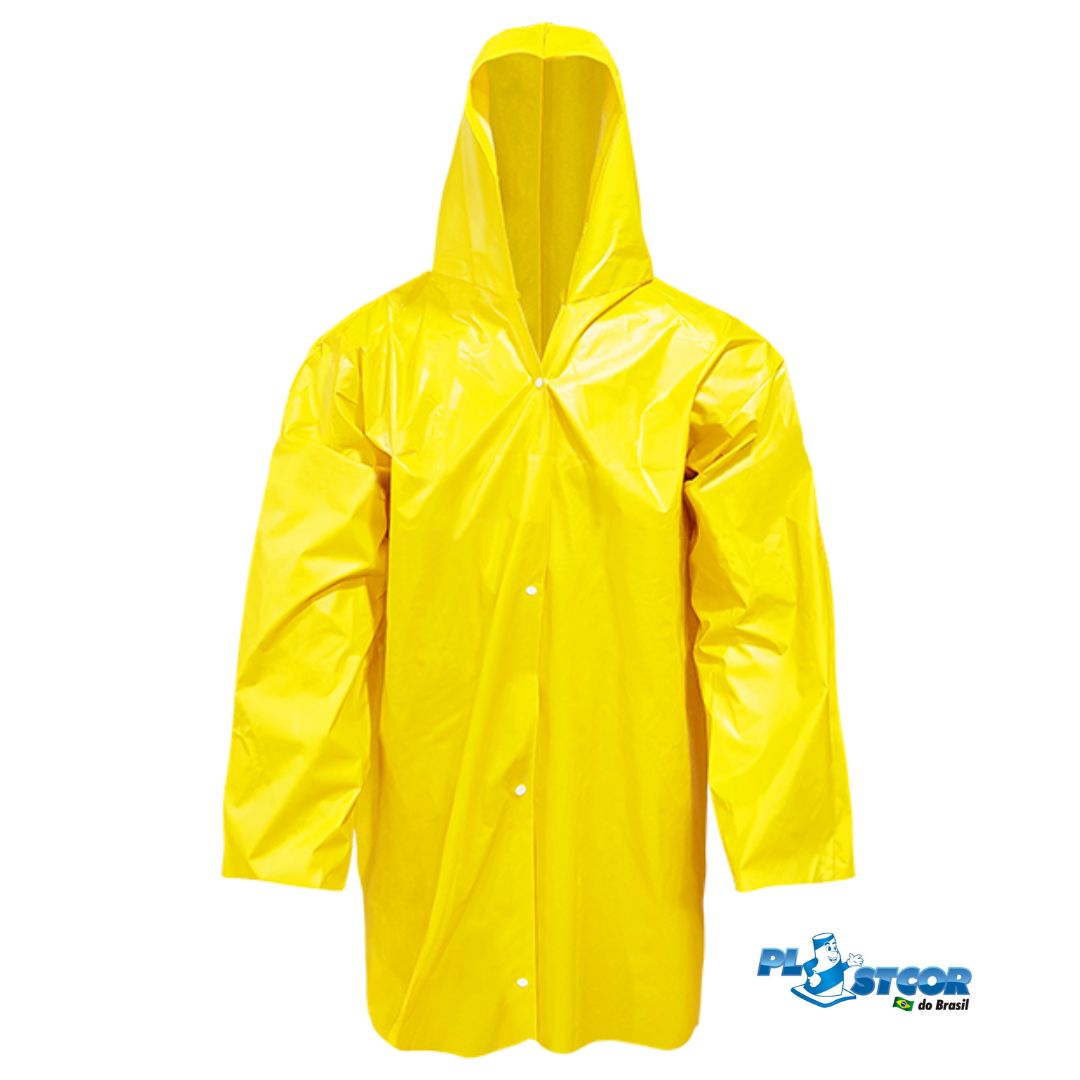 Capa de Chuva com Capuz Laminada Amarela Tamanho XG - Plastcor