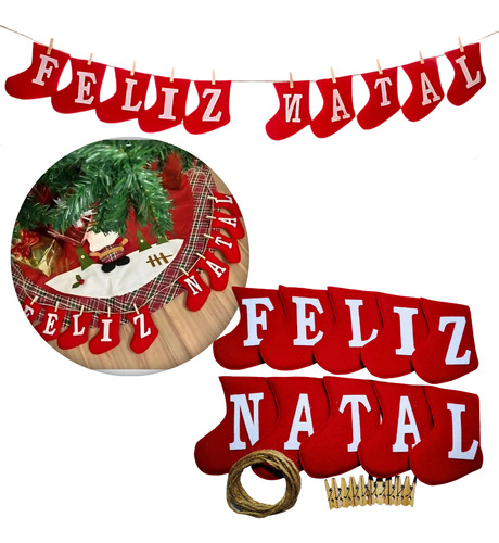 Encontraproduto.com.br - Enfeite Varal Feliz Natal 1,5m De Comprimento 10 Meias Botas