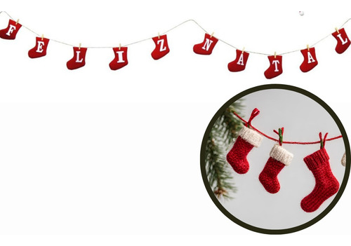Encontraproduto.com.br - Enfeite Varal Feliz Natal 1,5m De Comprimento 10 Meias Botas