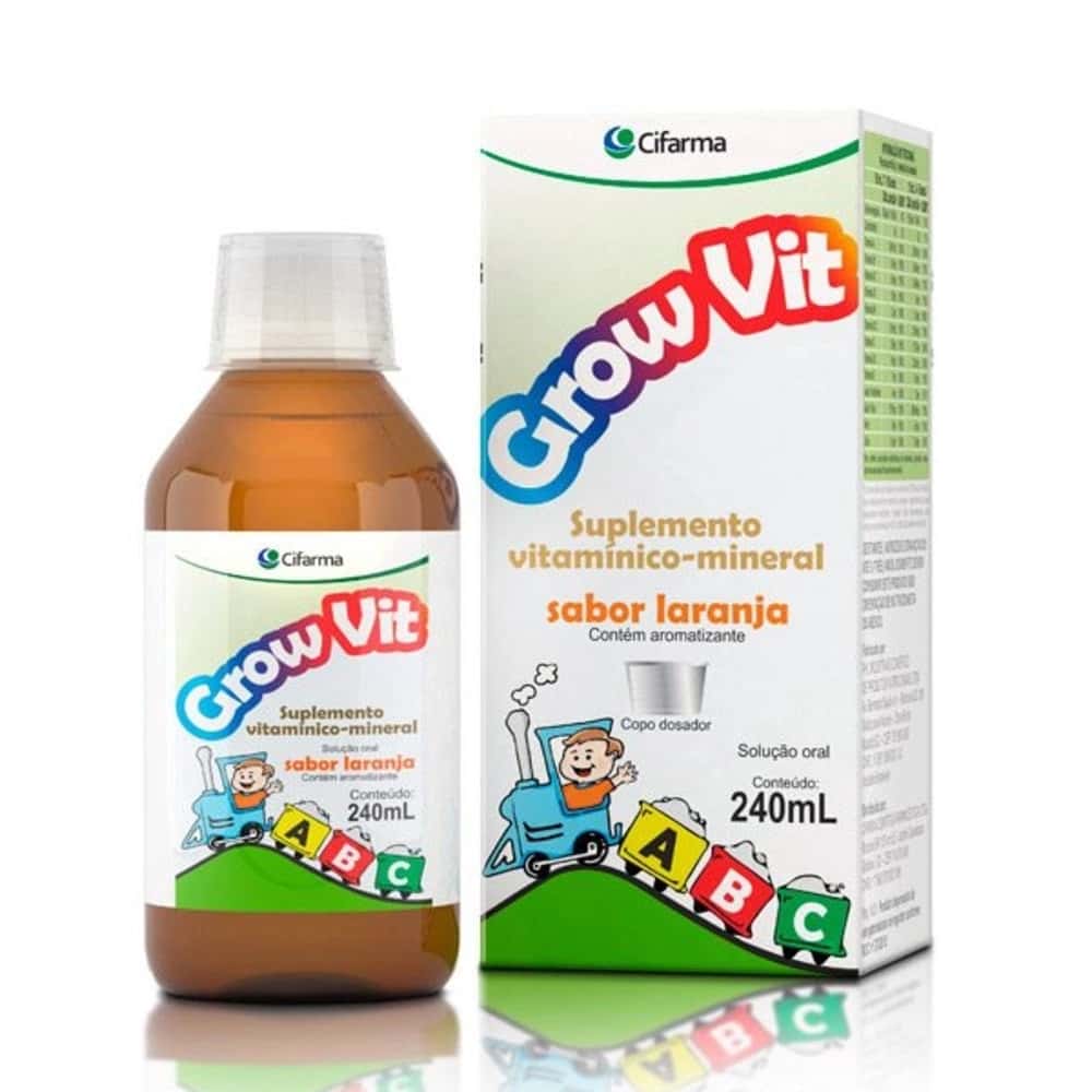 Suplemento Vitamínico e Mineral Grow Vit Sabor Laranja 240ml + Copo Dosador