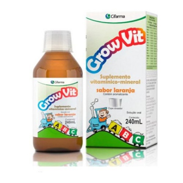 Encontraproduto.com.br - Suplemento Vitamínico e Mineral Grow Vit Sabor Laranja 240ml + Copo Dosador