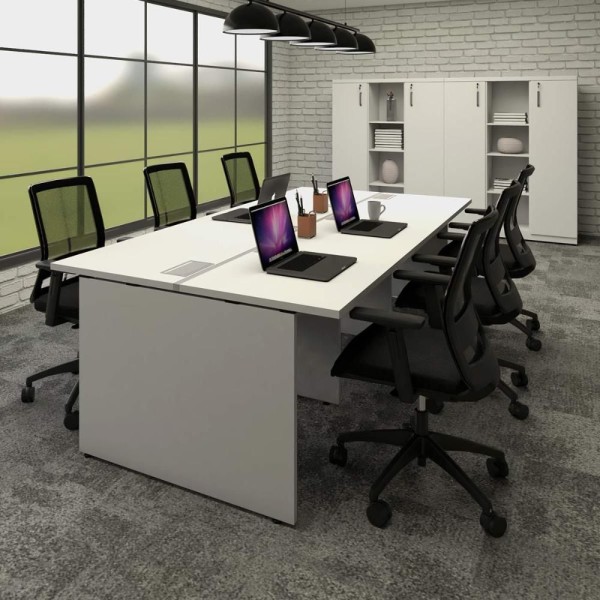 Mesa De Trabalho Escritório Para 6 Pessoas 2,70m cinza Cinza
