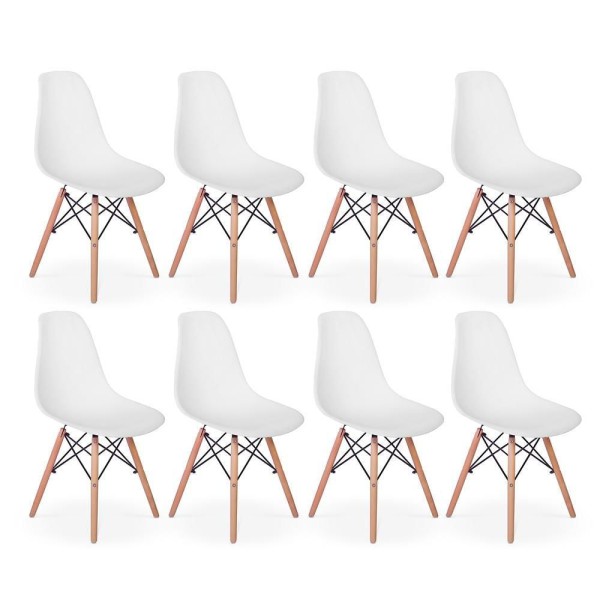 Encontraproduto.com.br - Kit Com 8 Cadeira Charles Eames Wood Dsw Branca - Base Madeira