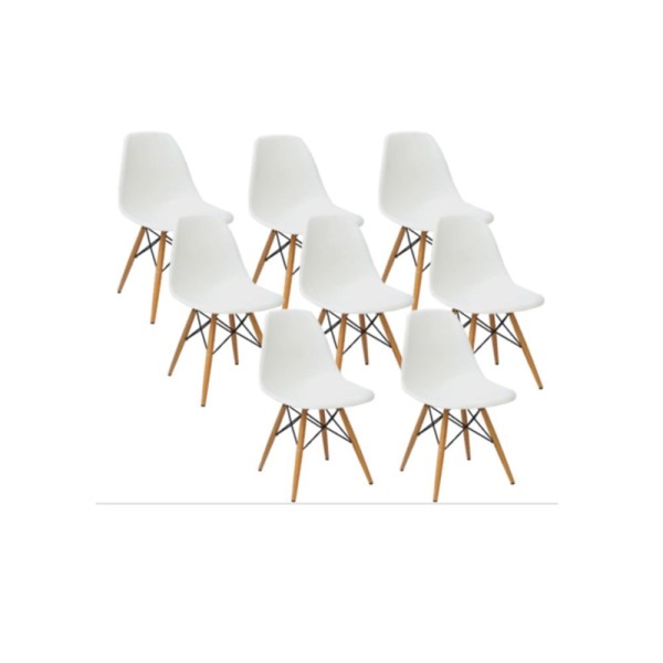 Encontraproduto.com.br - Kit Com 8 Cadeira Charles Eames Wood Dsw Branca - Base Madeira