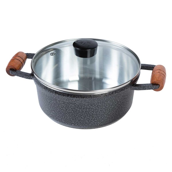 Encontraproduto.com.br - Caçarola Com Tampa De Vidro E Cabo De Madeira N18 Cava Craqueada
