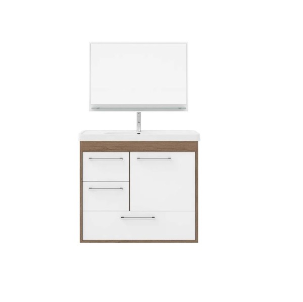 Encontraproduto.com.br - Conjunto De Banheiro Com Espelheria Procion Com Gavetão 60Cm Munique Branco Cerocha