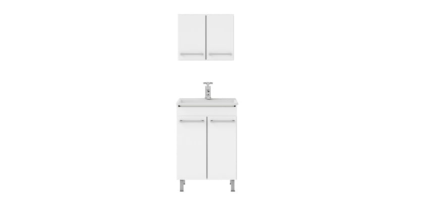 Encontraproduto.com.br - Kit Gabinete Lavanderia com Tanque e Armário Superior Scorpius Branco