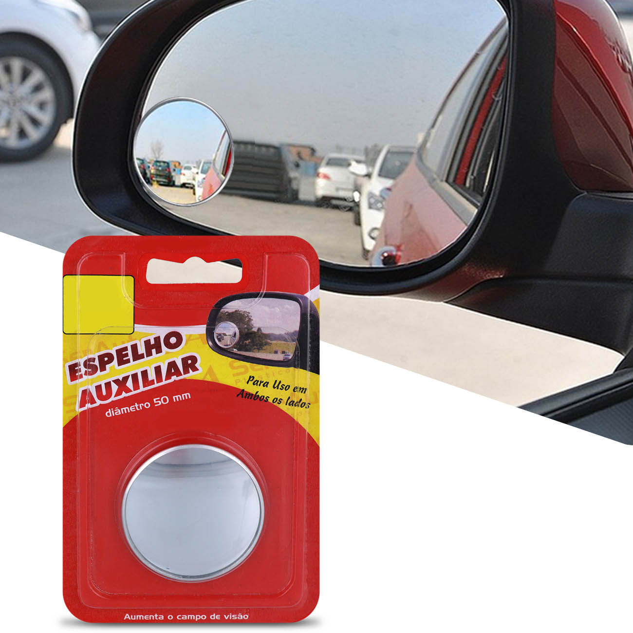 Espelho Retrovisor Auxiliar Convexo Ponto Cego Universal 50mm Cinza Acabamento Perfeito