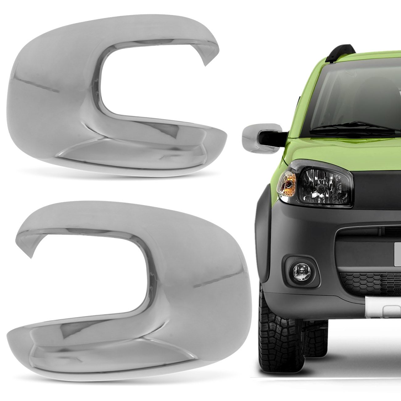 Aplique Cromado Retrovisor Novo Uno 2010 a 2018 Encaixe Perfeito Dupla Face