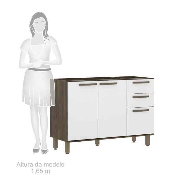 Encontraproduto.com.br - Balcão de Cozinha para Pia Sem Tampo 120cm 3 Portas 2Gavetas