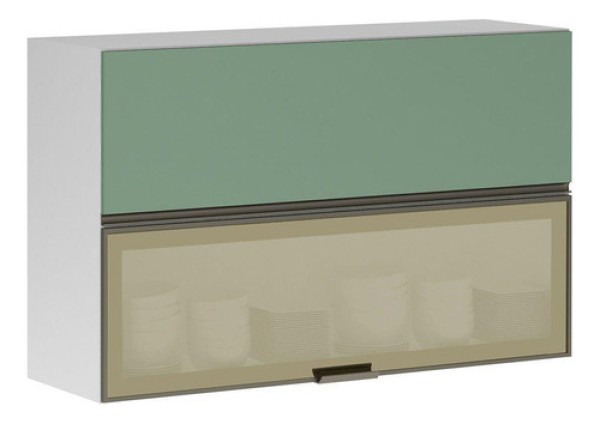 Armário Basculante Misto Perola 120 Cm 2 Portas Alumínio E Com Vidro Reflecta Bronze Luciane