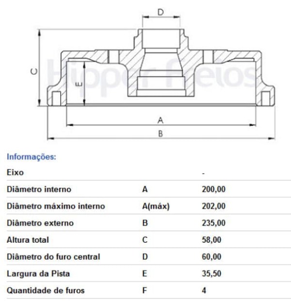 Encontraproduto.com.br - Tambor de Freio Traseiro Onix e Prisma 1.0/1.4 8V 2012 a 2020 - Hipper Freios (Preço Unitário)