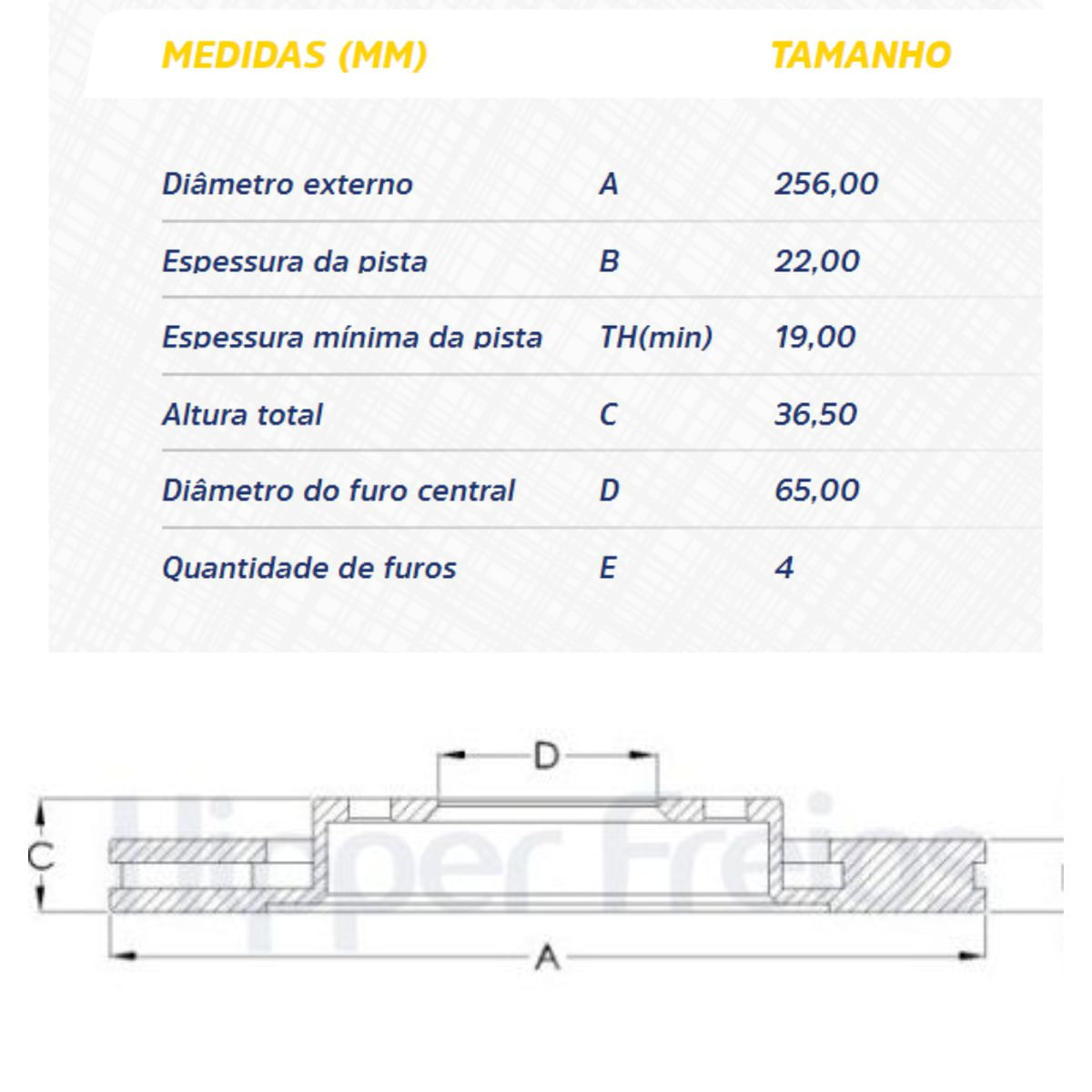 Encontraproduto.com.br - Disco Freio Diant 4 Furos Saveiro 2014 a 2020 Hipper HF87B
