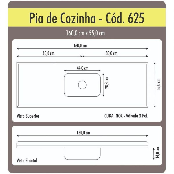 Encontraproduto.com.br - Pia De Cozinha Roralit Granitado Com Cuba Em Inox 160cm - 562508 Travertino